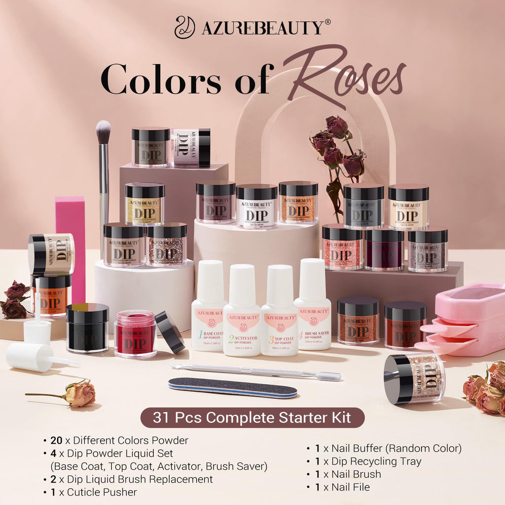 AZUREBEAUTY Fall Dip Powder Nail Kit | 20 Colors, 31 Pcs with Base/Top/Activator