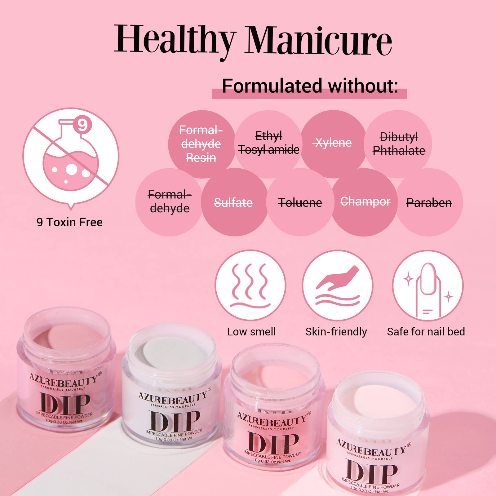 AZUREBEAUTY Dip Powder Nail Kit — 4-Color Set with Base, Activator & Top Coat
