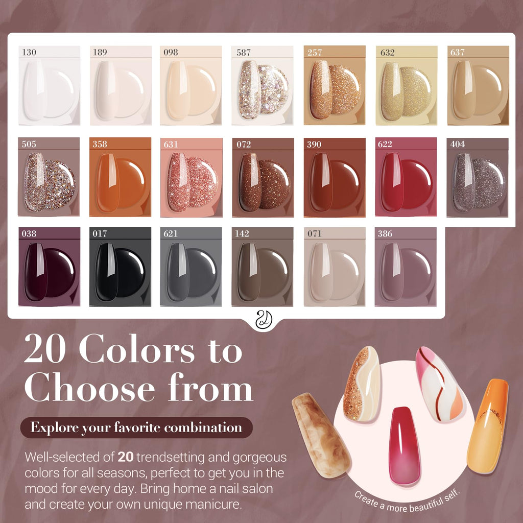 AZUREBEAUTY Fall Dip Powder Nail Kit | 20 Colors, 31 Pcs with Base/Top/Activator