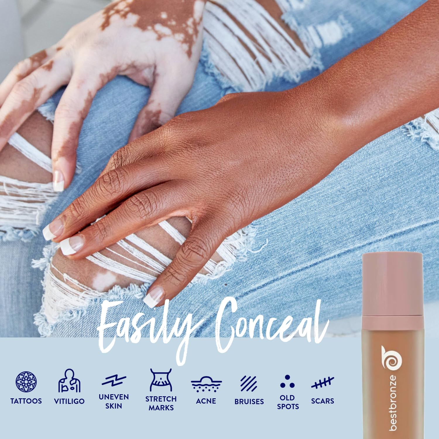 B BESTBRONZE Body Makeup Concealer – Waterproof Tattoo Cover Up & Full Coverage for Legs & Scars (NC50 Rich Brown, 3.4 fl oz)