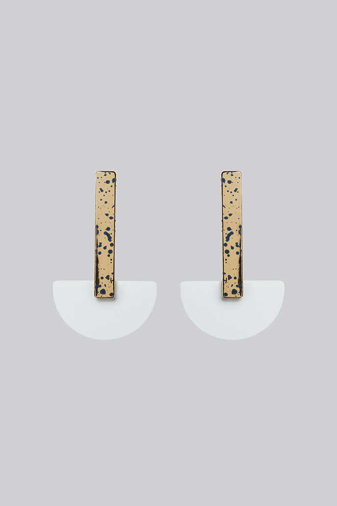 Louche Bernice Geometric White and Gold Pendant Earring