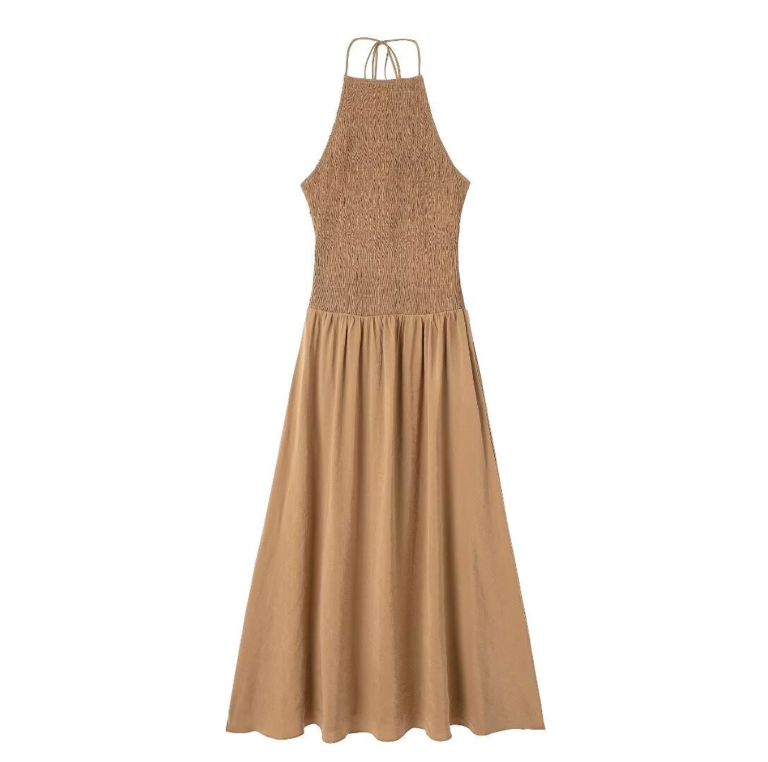 Hanging Collar Backless Vertical Dress Women