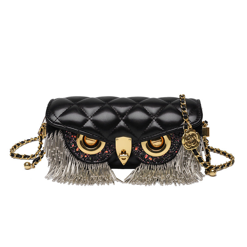 Women's Fashion Rhombus Tassel Owl-shaped Shoulder Chain Bag