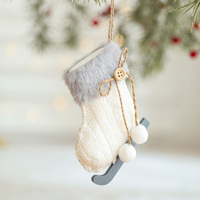 White Plush Fabric Pendant Gloves Sled Creative Christmas Tree Ornaments