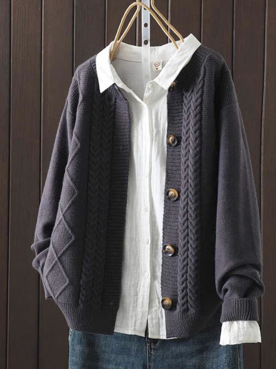 Knitted Cardigan Cable-Knit Sweater Coat For Women