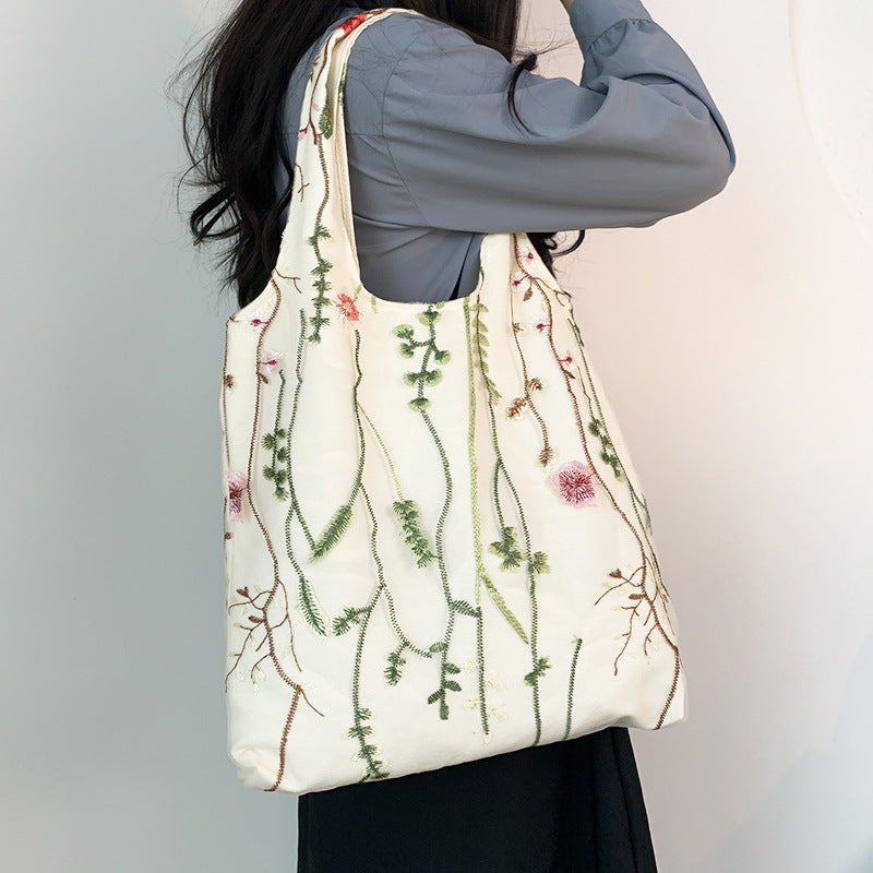Embroidered Canvas Holiday Shopping Bag Schoolbag