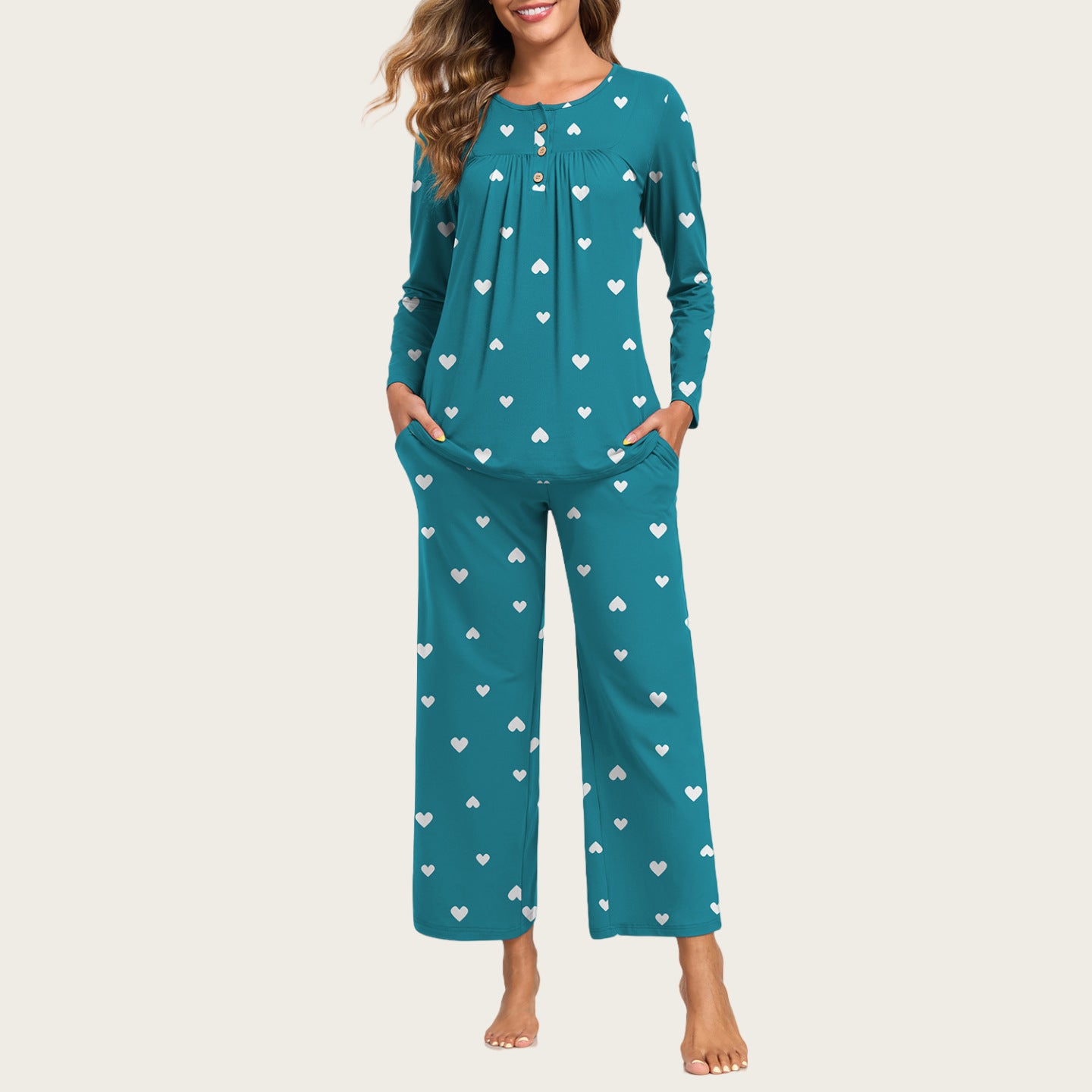 2-Piece Casual Christmas Pajama Set With Pockets