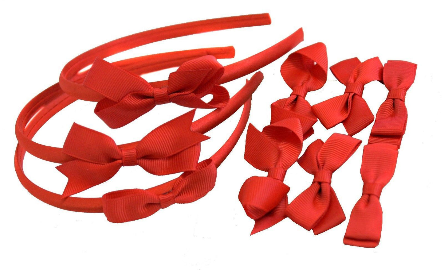 9 PIECE BUNDLE SET School Hair Bows Headbands Clips Alice Bands Uniform Colours[Red]