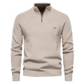 Men's Zipper Stand Collar Knitted Sweater Fashion Slim Solid Color Long Sleeve Half Turtleneck Top Men's Clothing