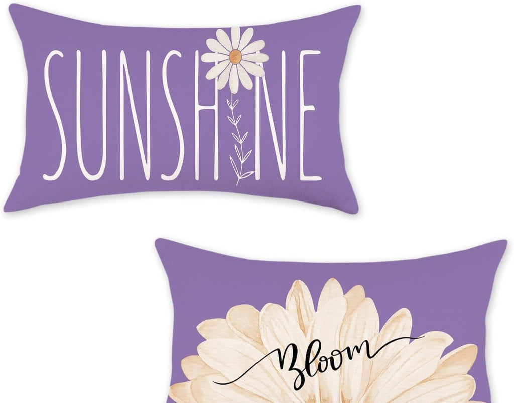Ice Cream Flower Linen Print Lumbar Cushion Cover