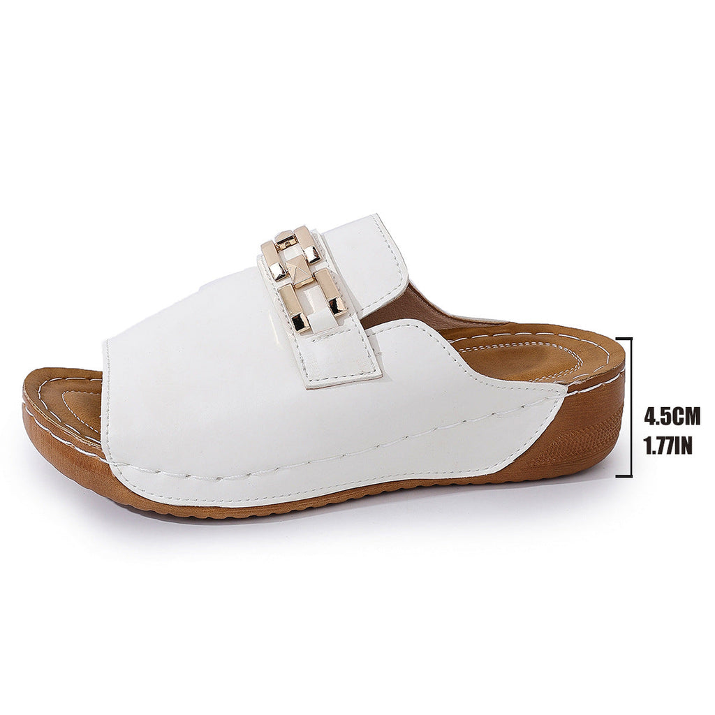 Plus Size Peep Toe Slippers With Metal Accessories