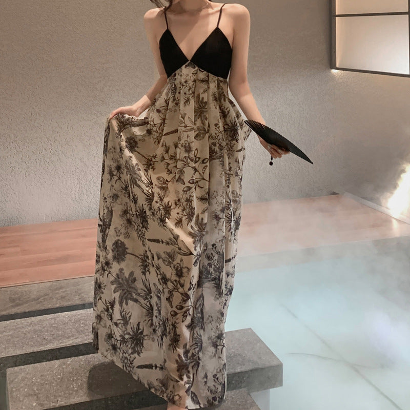 Women's V-neck Backless Dress Ink Strap