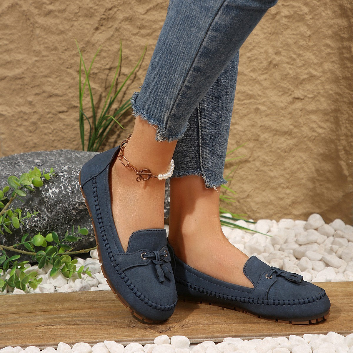 Women's Round Head Loafers Fashion Non-slip Soft Comfortable Flats Shoes