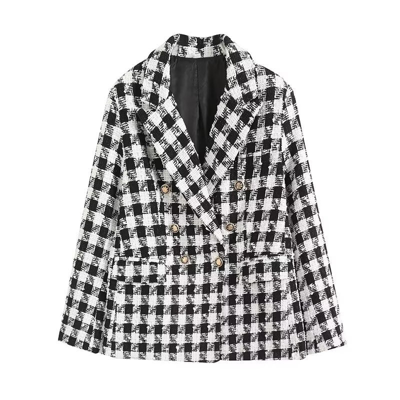 Womens 4-Color Textured Double-Breasted Midi Blazer