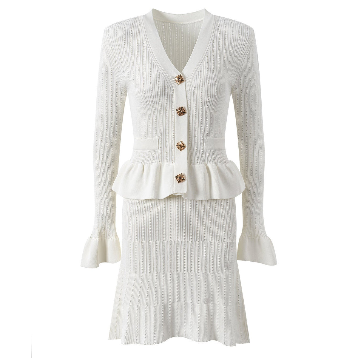 Female V-neck Ruffled Long Sleeved Patchwork Dress