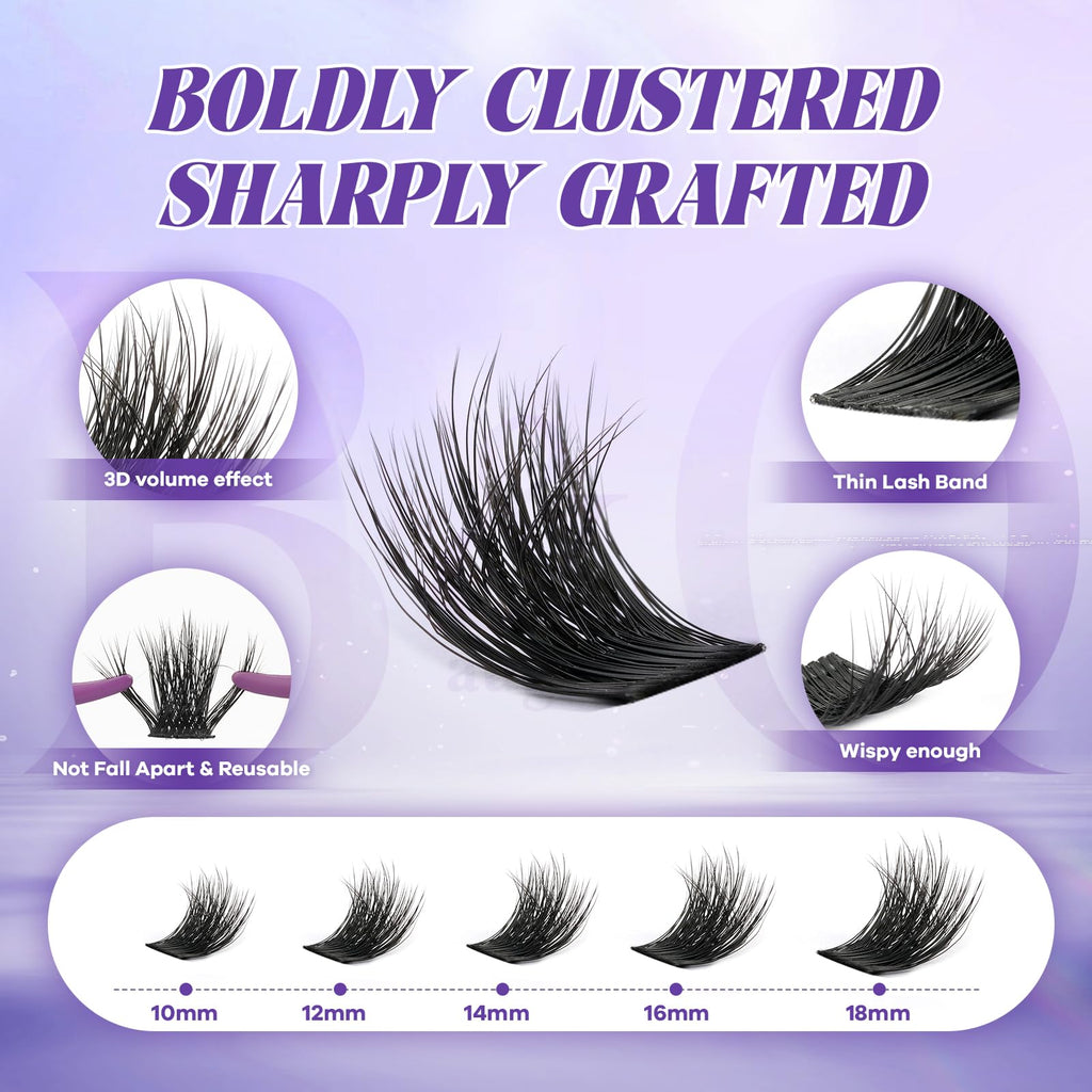 B&Qaugen Manga Lash Clusters Kit SalonSpike 03 – DIY Lash Extensions, 144pcs (10–18mm)