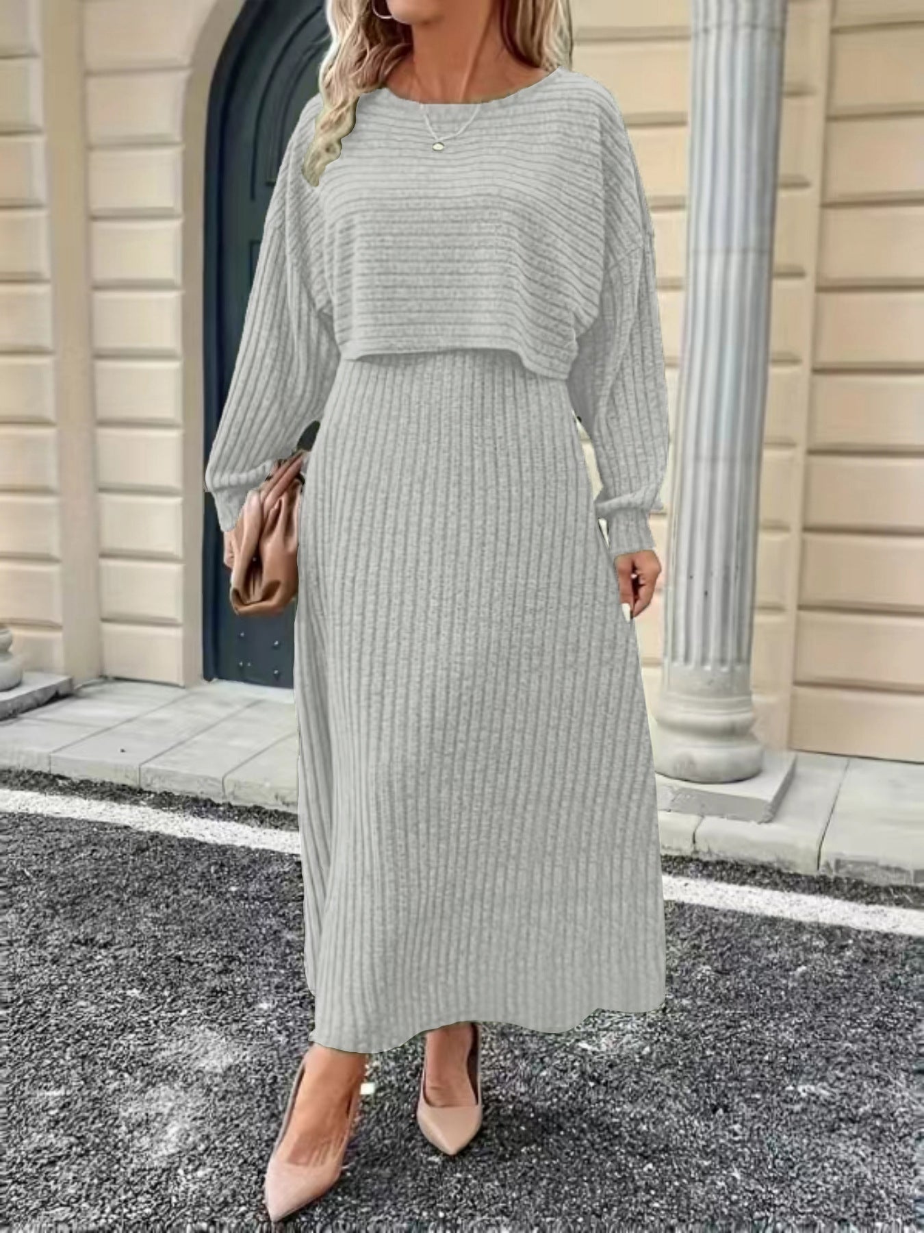 Womens Long-sleeve Top And Dress Set