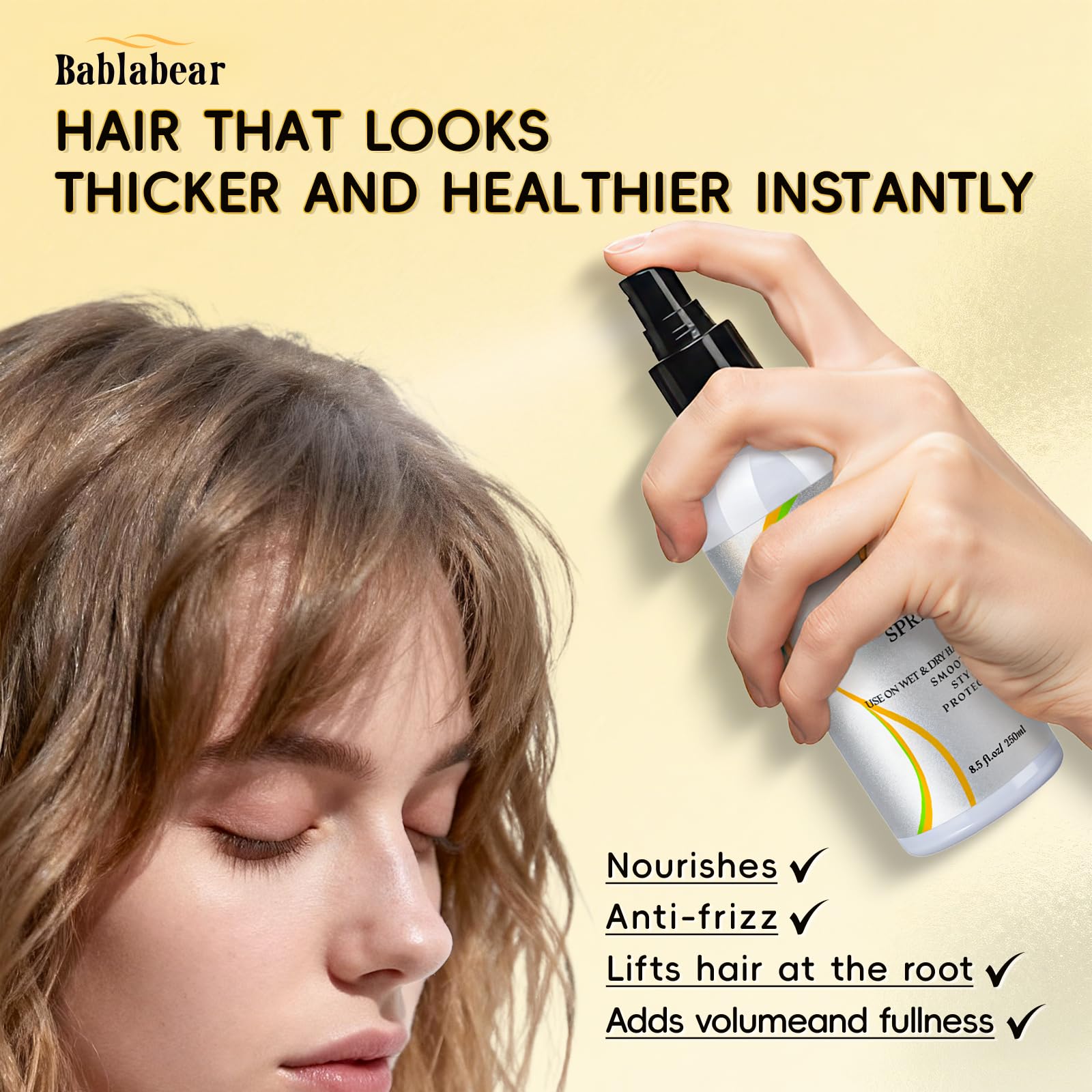 Bablabear Hair Thickening & Volumizing Spray – Instant Root Lift for Fine Hair | 250ml