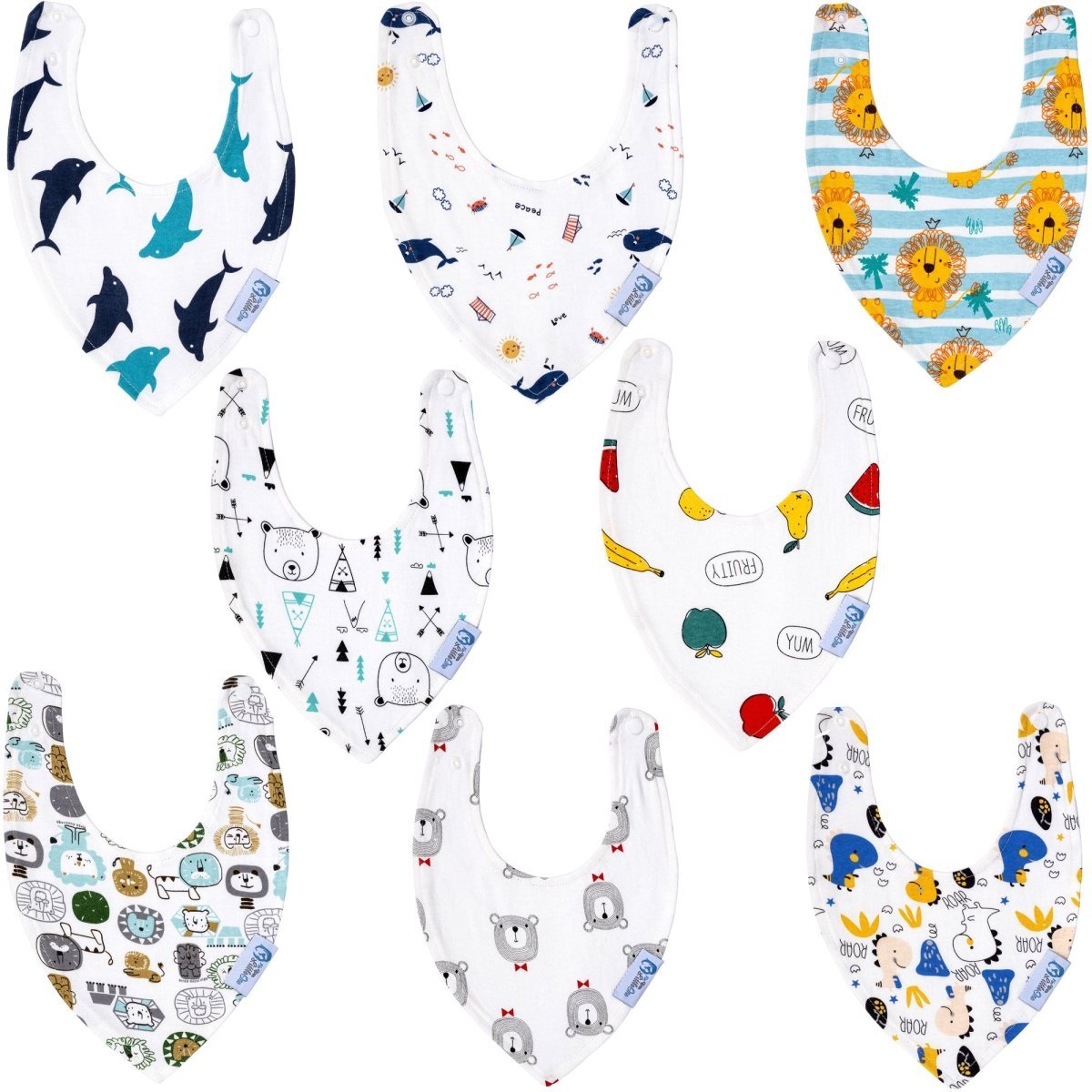 Baby Bandana Dribble Bibs Cotton Pack Of 8 - Boys
