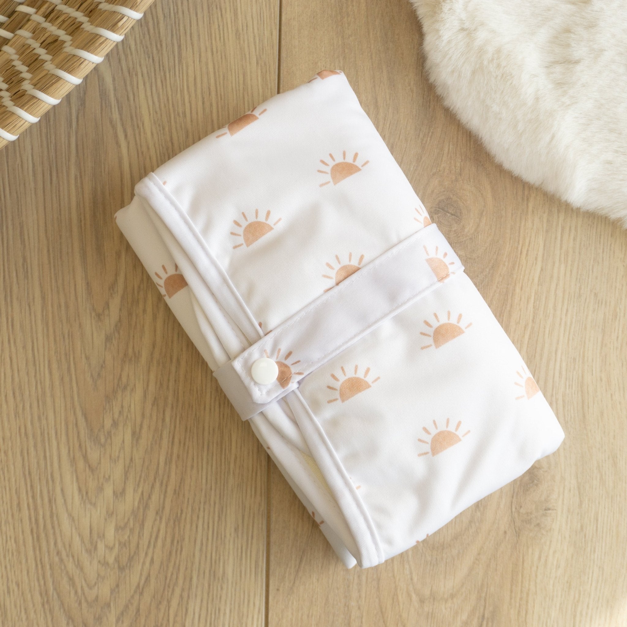 Baby Travel Changing Mats - Sunnies White with Camel