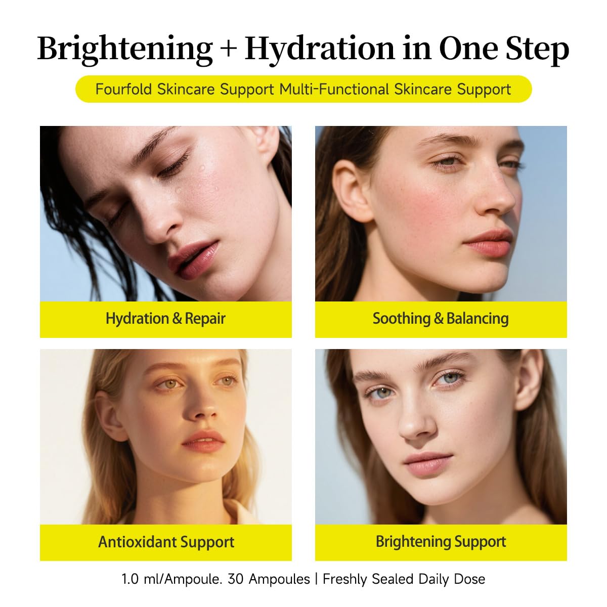 BACHERI Vitamin C Serum with Glutathione, 4D Hyaluronic Acid & Aloe – Lightweight Brightening & Hydrating Ampoules, 30 x 1.0 mL