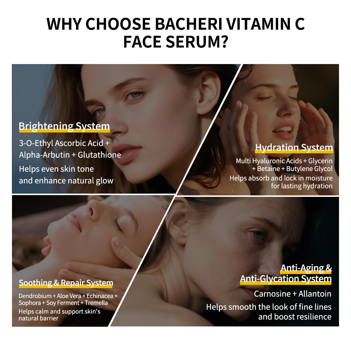 BACHERI Vitamin C Serum with Glutathione, 4D Hyaluronic Acid & Aloe – Lightweight Brightening & Hydrating Ampoules, 30 x 1.0 mL
