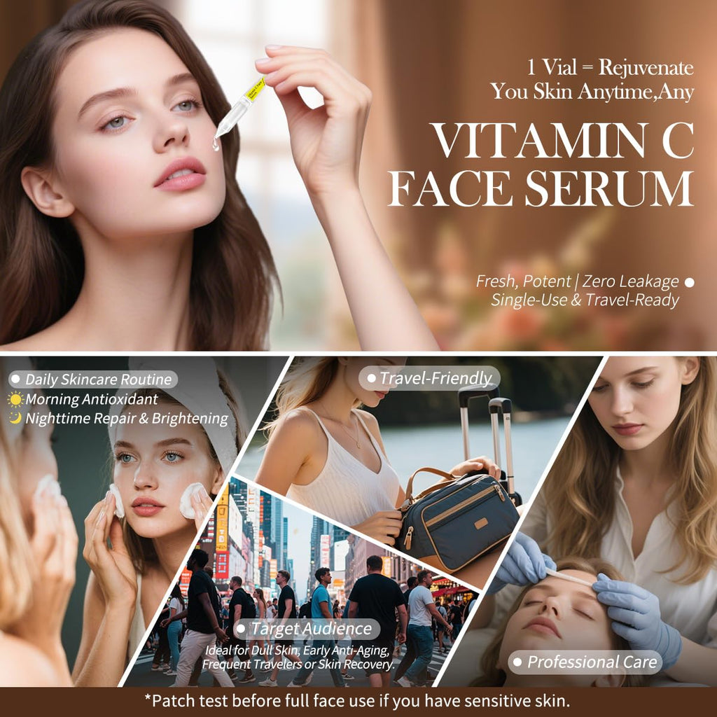 BACHERI Vitamin C Serum with Glutathione, 4D Hyaluronic Acid & Aloe – Lightweight Brightening & Hydrating Ampoules, 30 x 1.0 mL