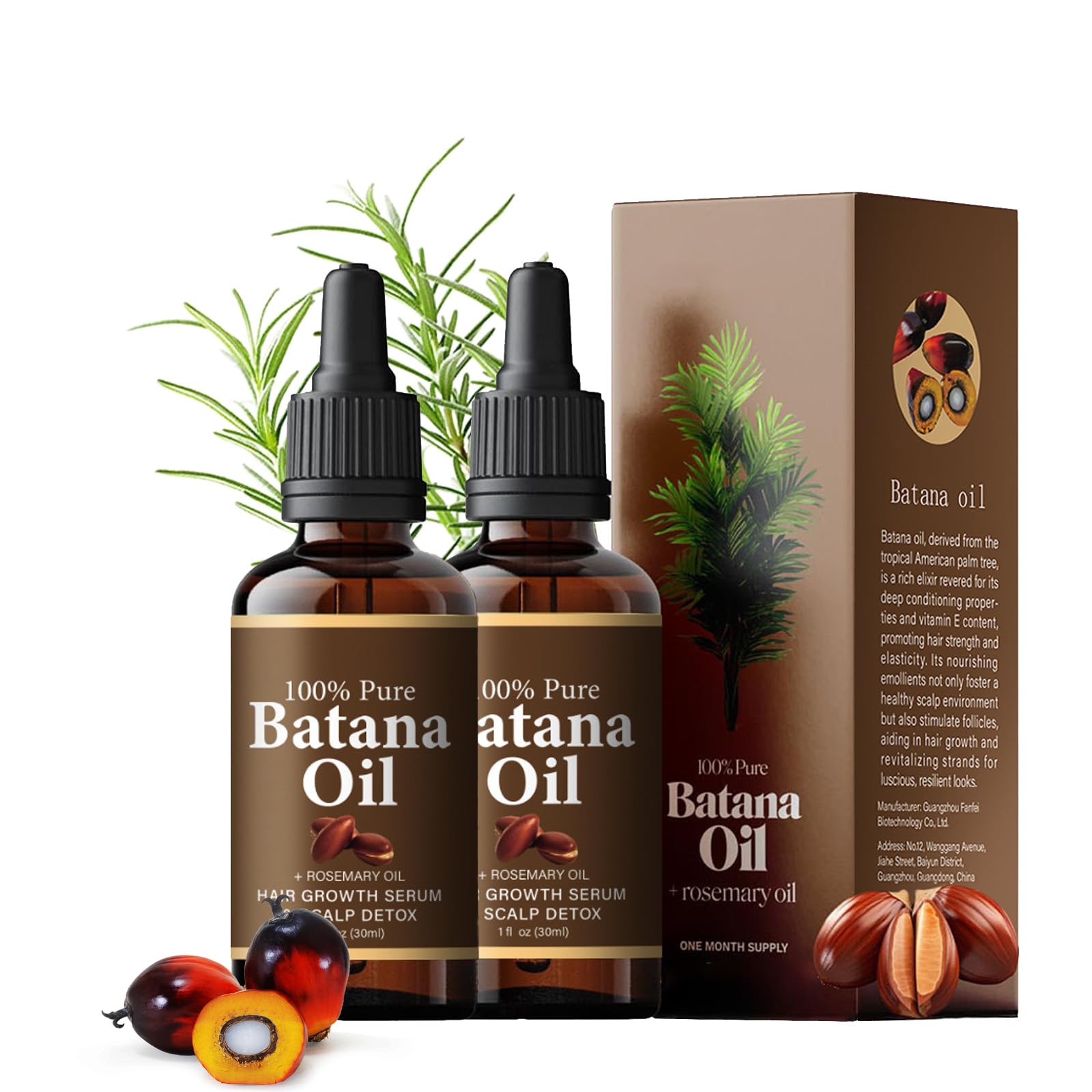 BACIOKIS Batana Oil with Rosemary – 100% Organic, Nourishing Hair Care for All Hair Types (2pcs)