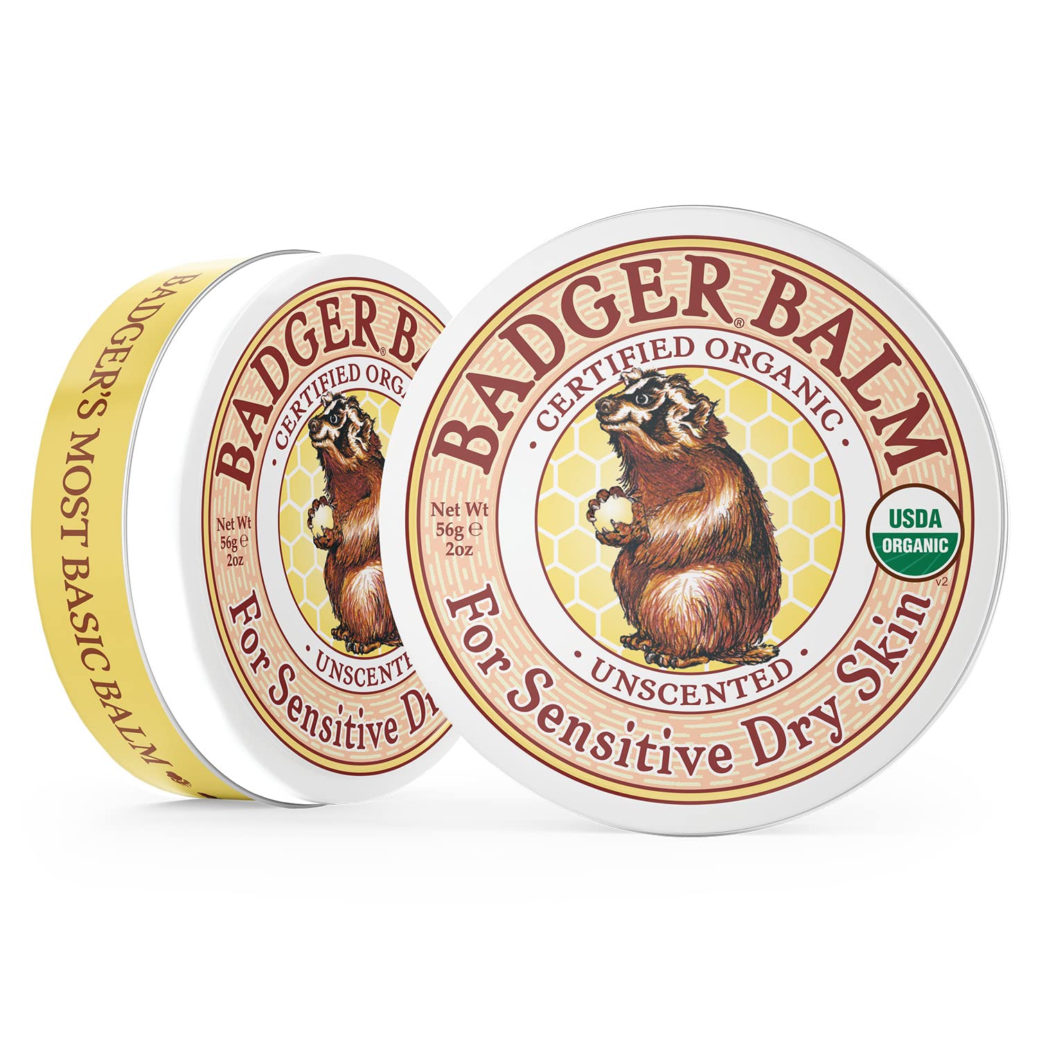 Badger Balm Unscented Hand Cream — 2 oz Tin, 2-Pack | 100% Organic Olive Oil & Beeswax