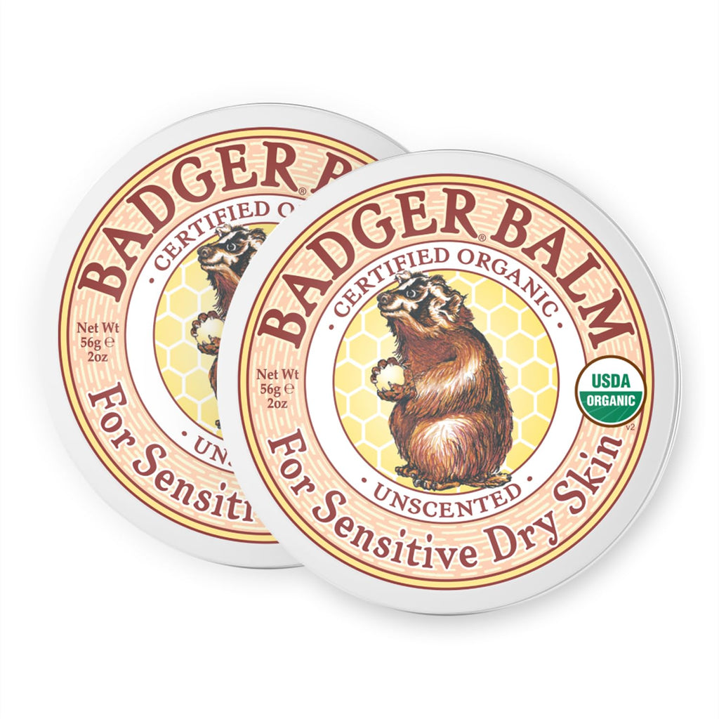 Badger Balm Unscented Hand Cream — 2 oz Tin, 2-Pack | 100% Organic Olive Oil & Beeswax