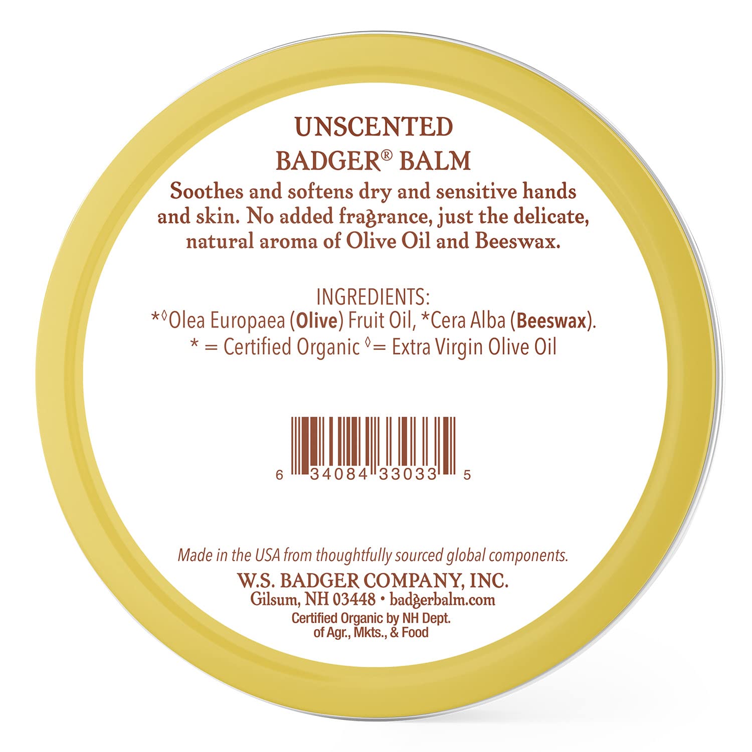 Badger Balm Unscented Hand Cream — 2 oz Tin, 2-Pack | 100% Organic Olive Oil & Beeswax