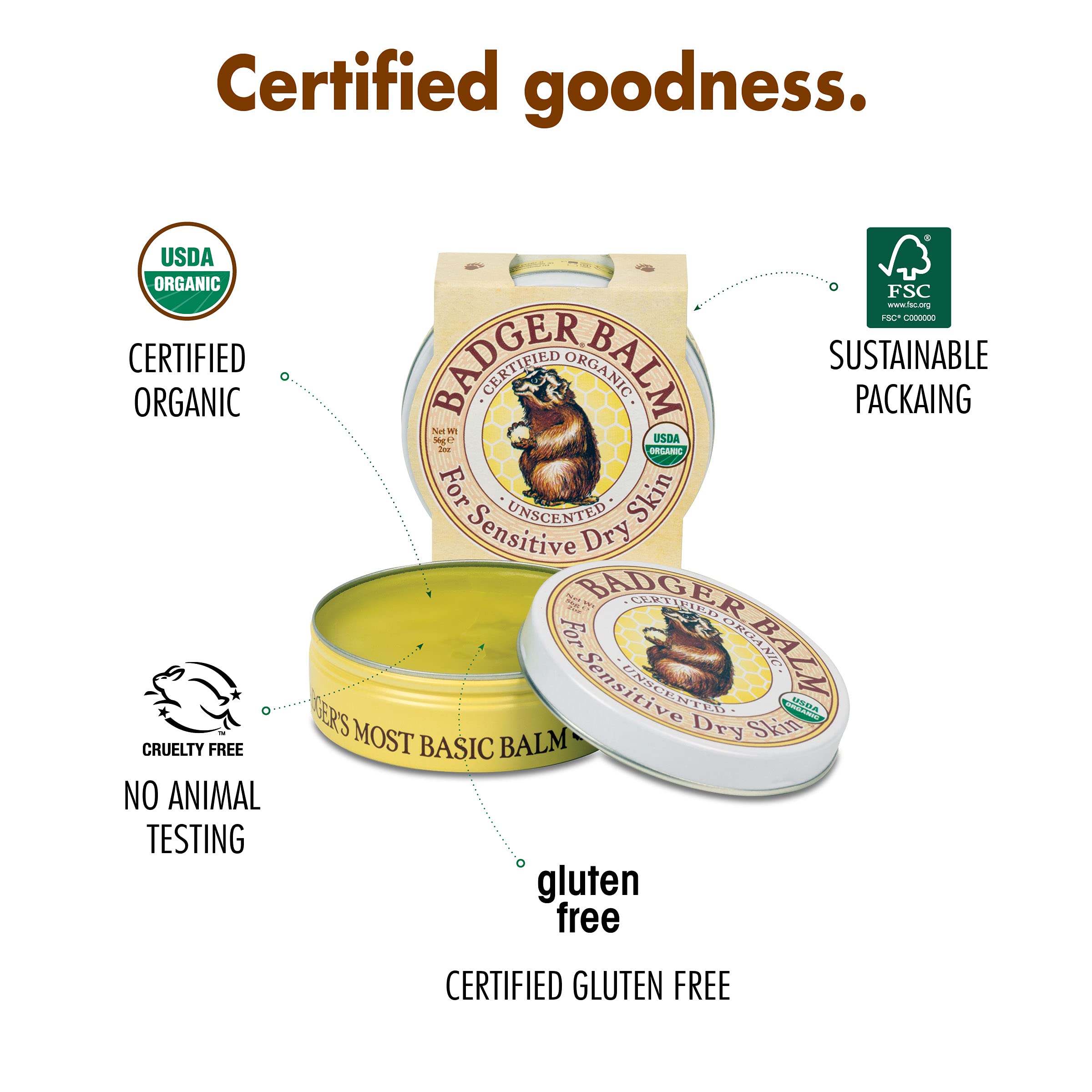 Badger Balm Unscented Hand Cream — 2 oz Tin, 2-Pack | 100% Organic Olive Oil & Beeswax