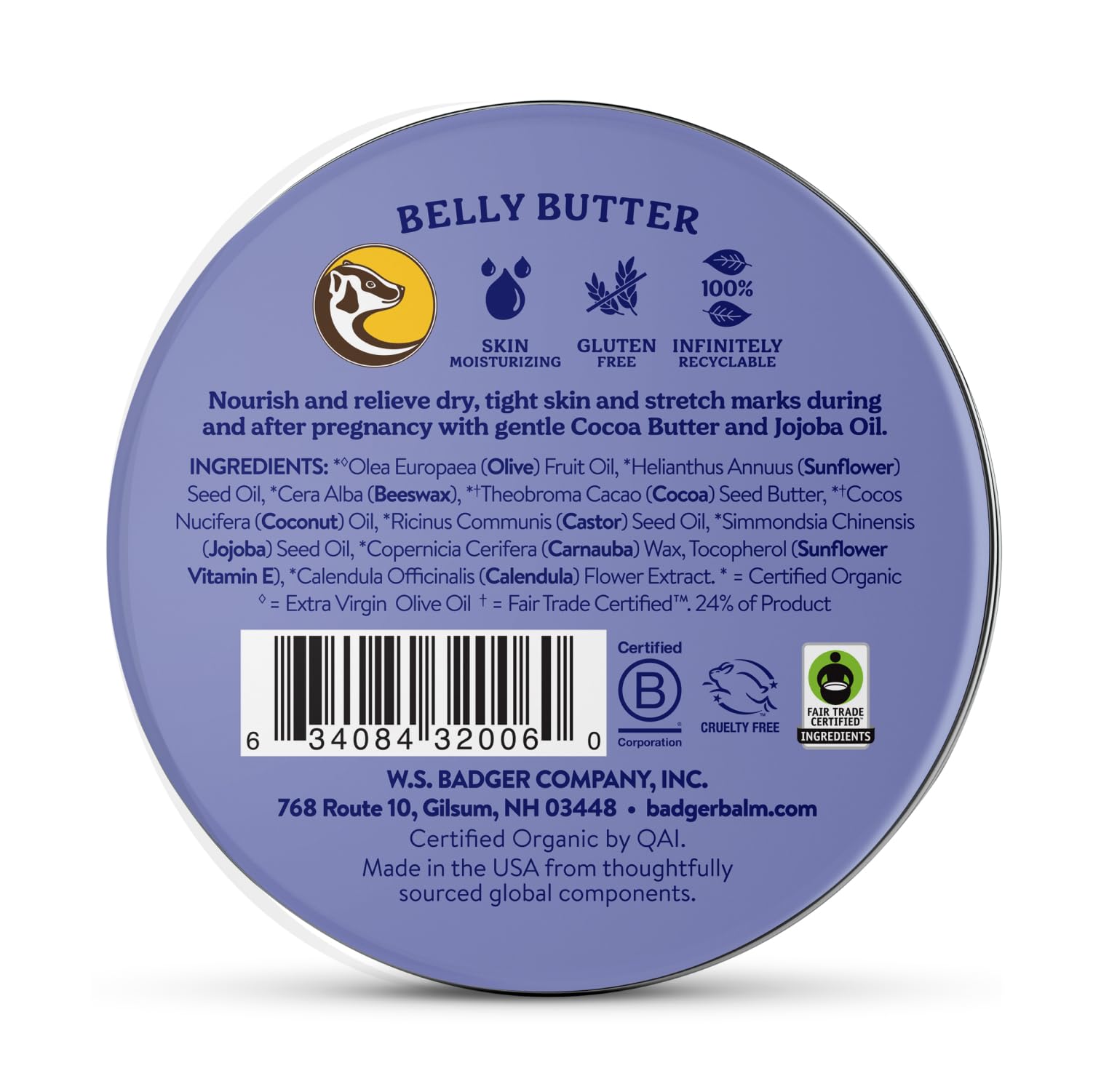 Badger Belly Butter – Organic Pregnancy Stretch Mark Cream, 2 oz Tin (2-Pack)