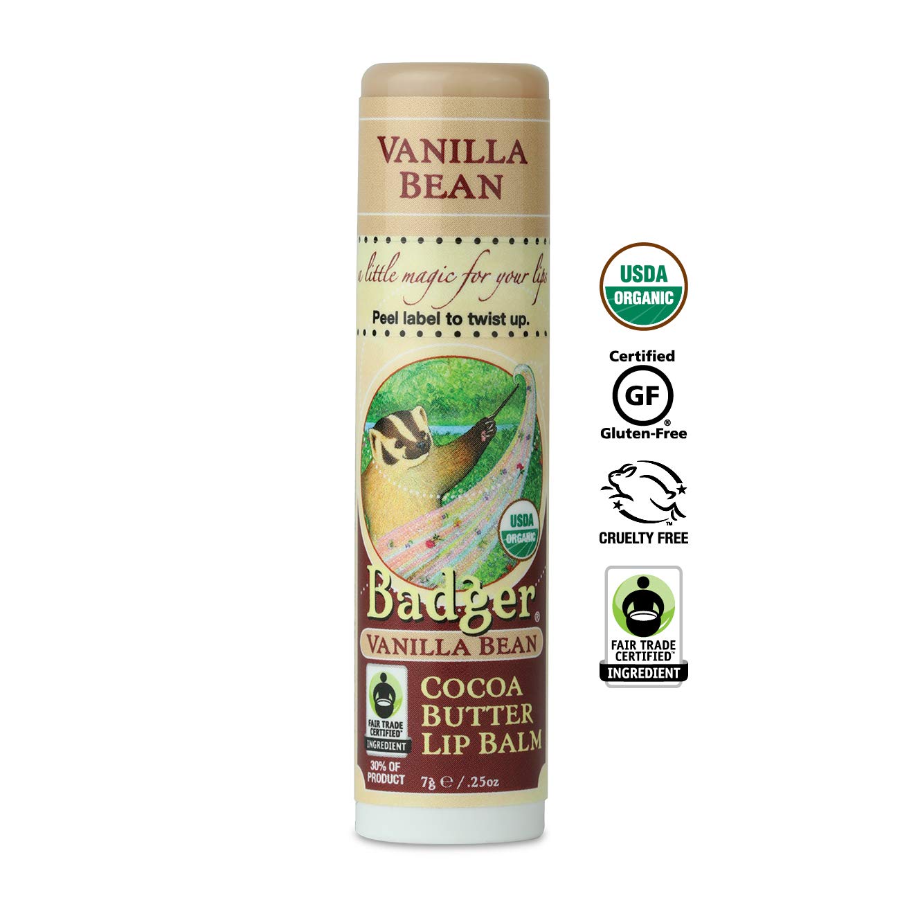 Badger Cocoa Butter Lip Balm – Creamy Cocoa, Organic, Fair Trade, 0.25 oz