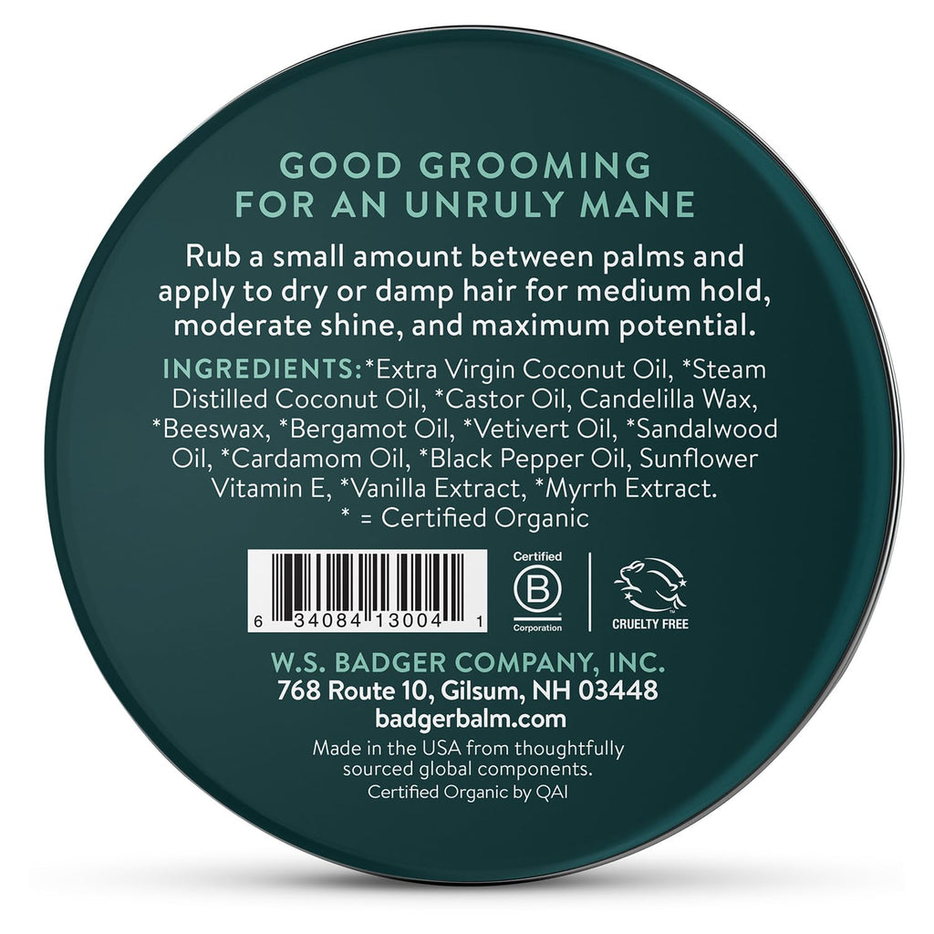 Badger Hair Pomade for Men — Organic, Medium Hold, 2 oz Tin (2-Pack)
