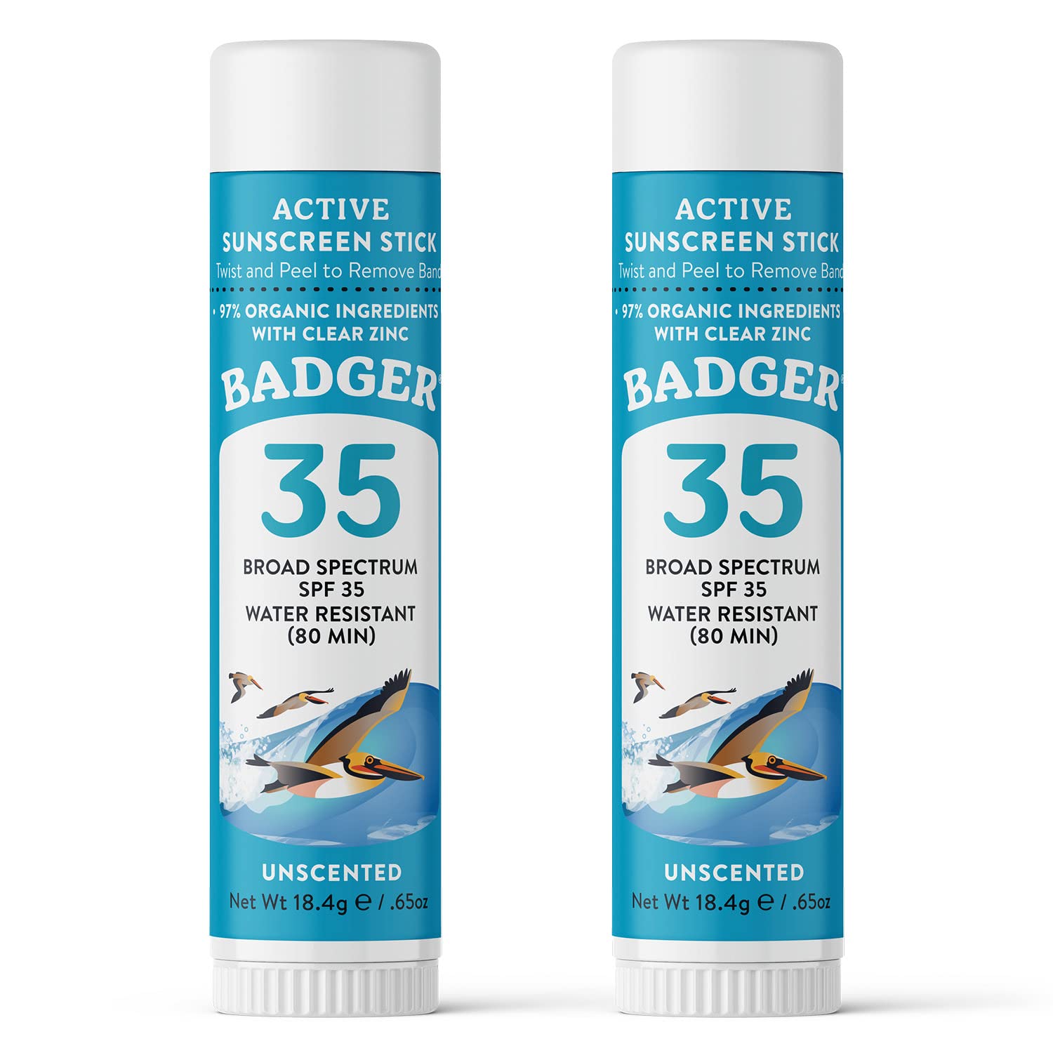 Badger Mineral Sunscreen Face Stick SPF 35 – 97% Organic, Unscented, Reef-Safe Travel Size (2-Pack)