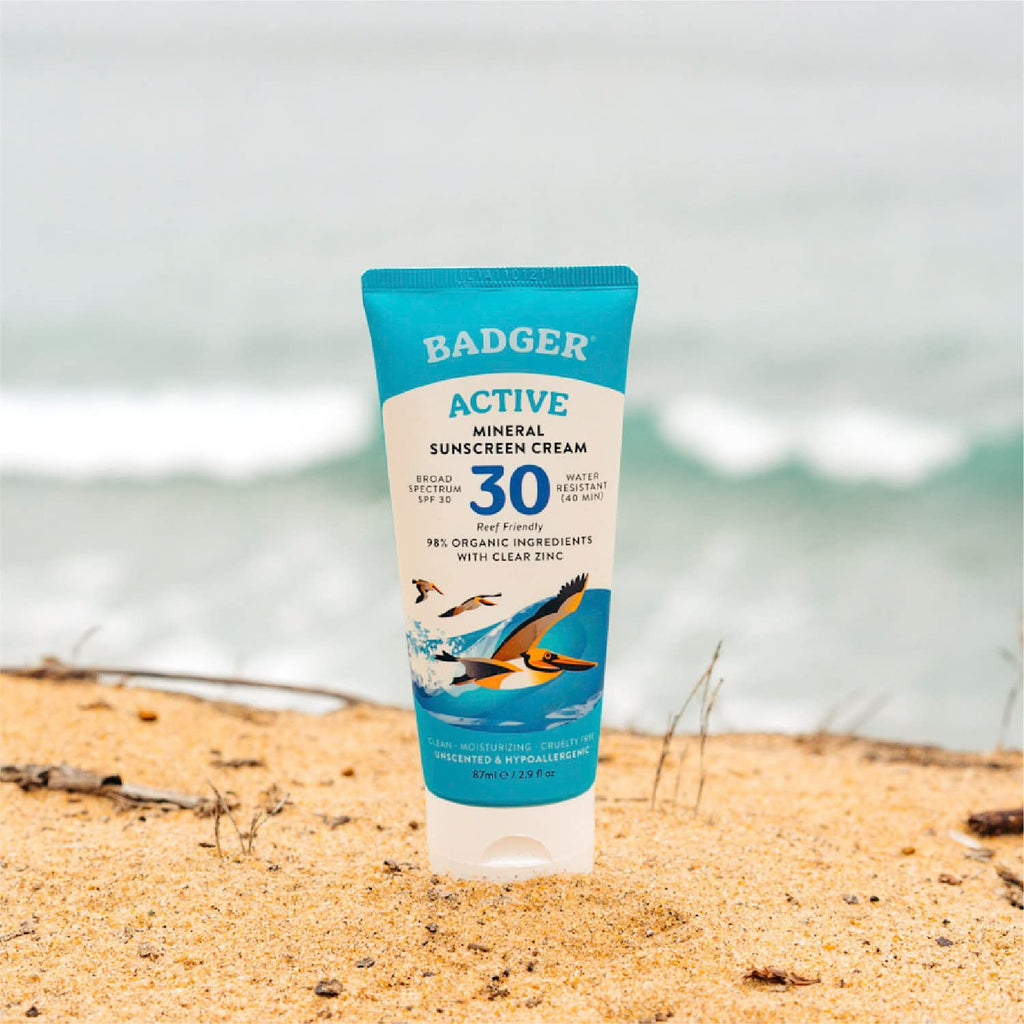 Badger Mineral Sunscreen Cream SPF 30 – 98% Organic, Reef Safe, Travel Size 2-Pack