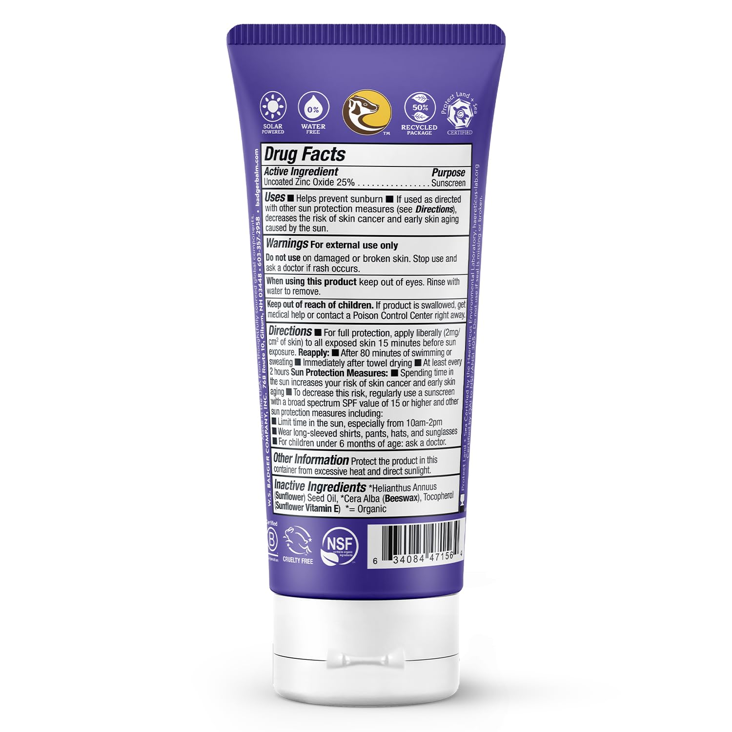 Badger SPF 50 Reef Safe Sunscreen — Unscented, 98% Organic, 2-Pack