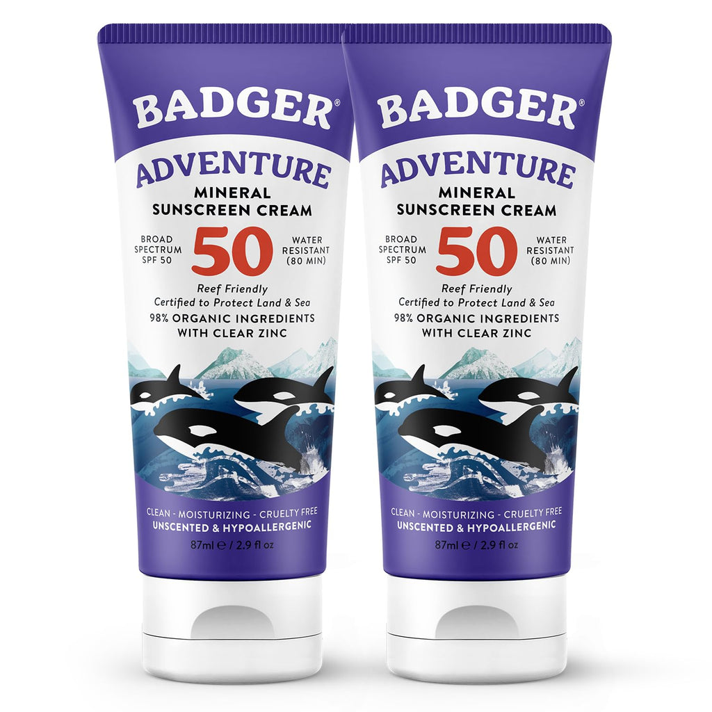 Badger SPF 50 Reef Safe Sunscreen — Unscented, 98% Organic, 2-Pack