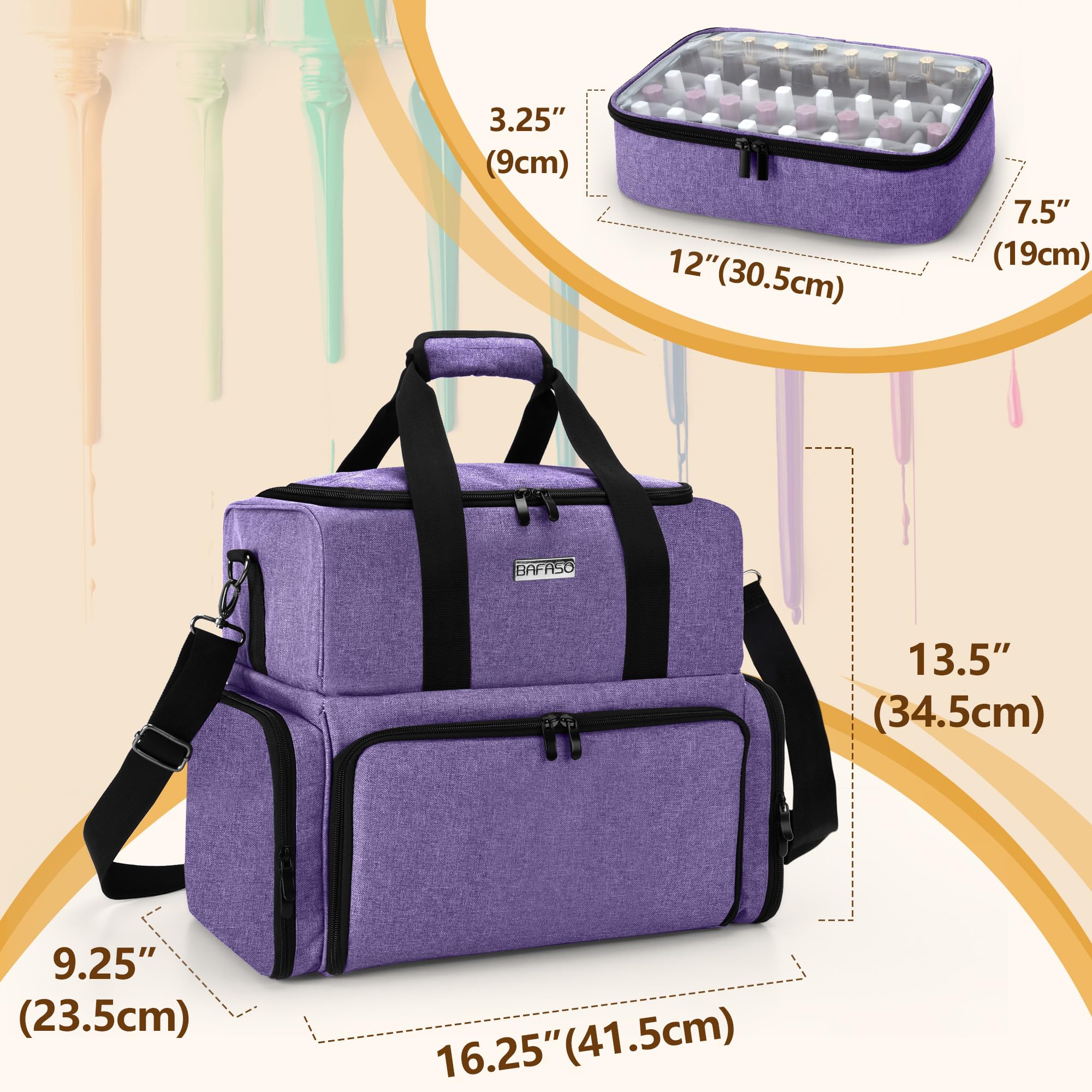 BAFASO Nail Polish Organizer – Holds 80 Bottles + UV Lamp, 2 Removable Pouches