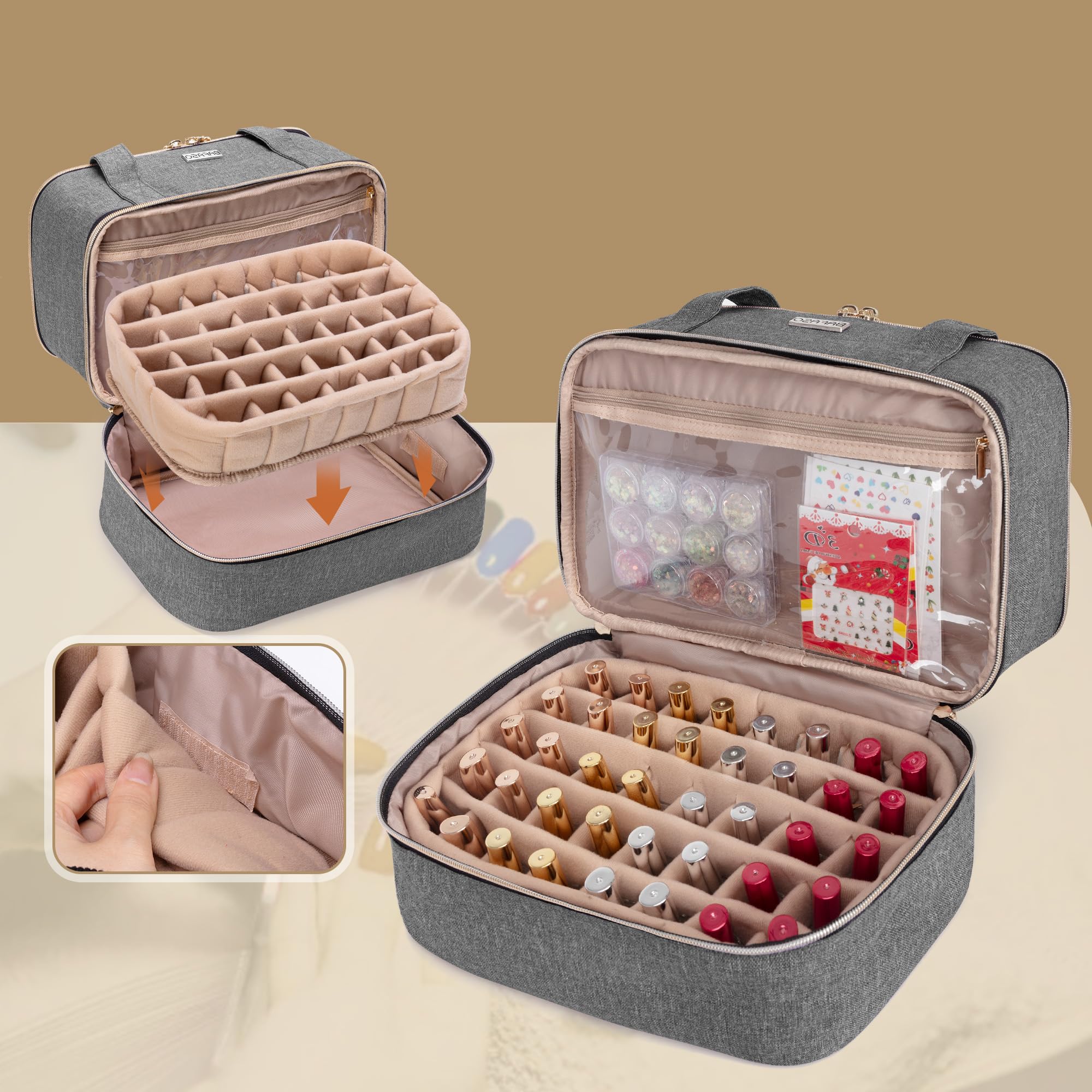 BAFASO Nail Polish Storage Case — Holds 40 Bottles (15ml) + Nail Lamp | Gray