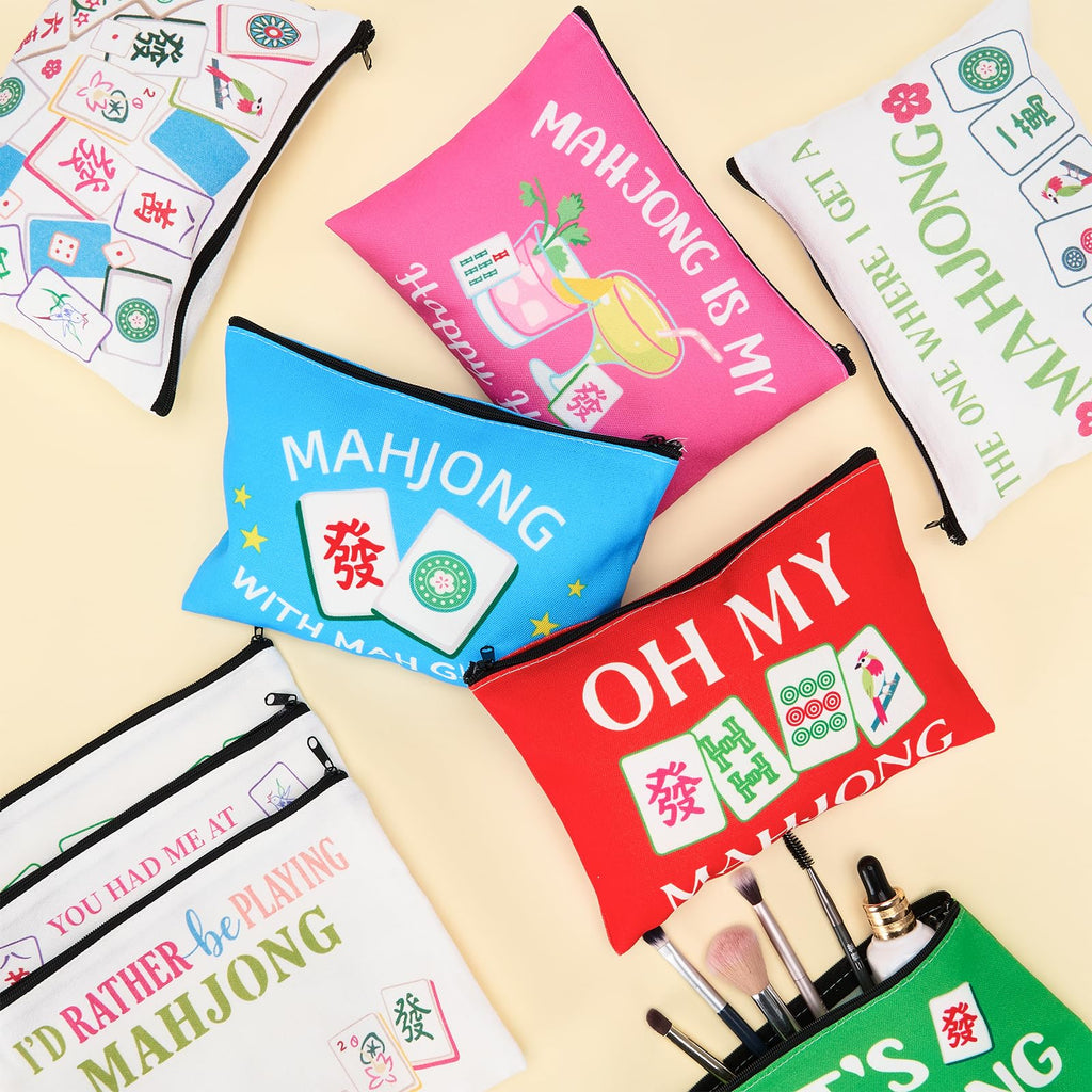 Bafeil 12-Piece Mahjong Cosmetic Bag Set | Zippered Makeup Pouches for Women