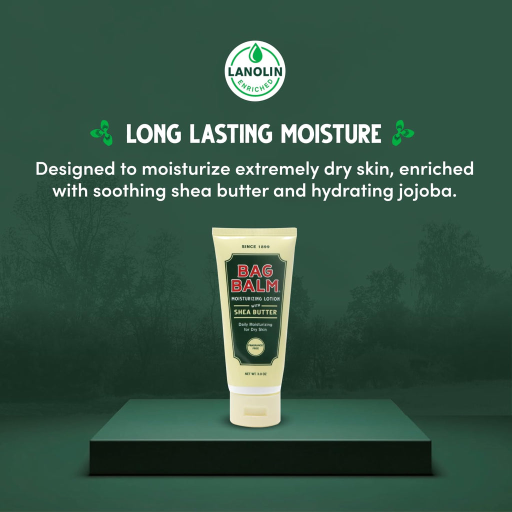 Bag Balm Vermont's Original Hand & Body Dry Skin Lotion with Shea Butter & Jojoba — Fragrance-Free, Non-Greasy, 3oz Tube (2 Pack)