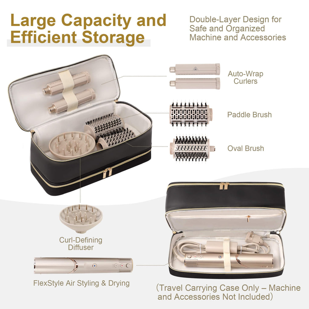 BAGCRAZY Travel Carrying Case for Dyson, Shark FlexStyle & Revlon Hair Dryers – Double-Layer Organizer