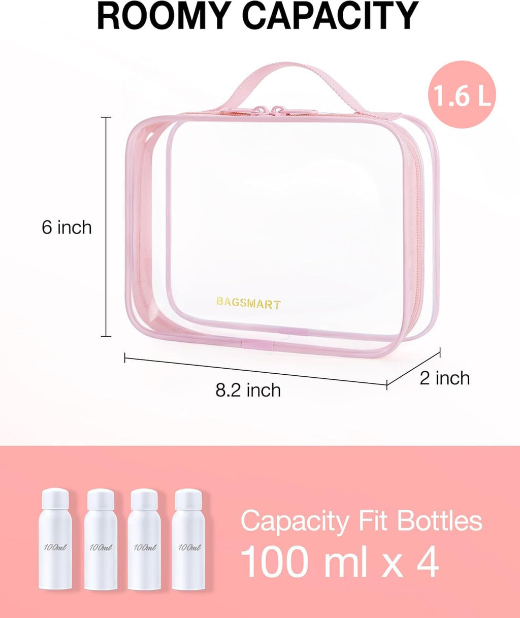 BAGSMART Clear Toiletry Bag - TSA Approved, Quart-Size, 3-Pack, Water-Resistant Travel Bags