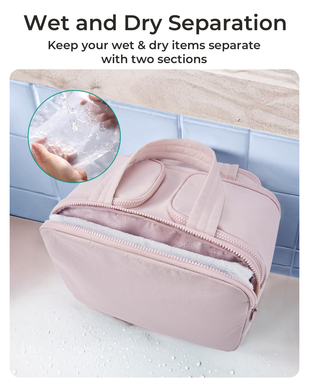 BAGSMART Travel Toiletry Bag for Women - Crush Puffy Pink, Large Capacity Cosmetic Organizer