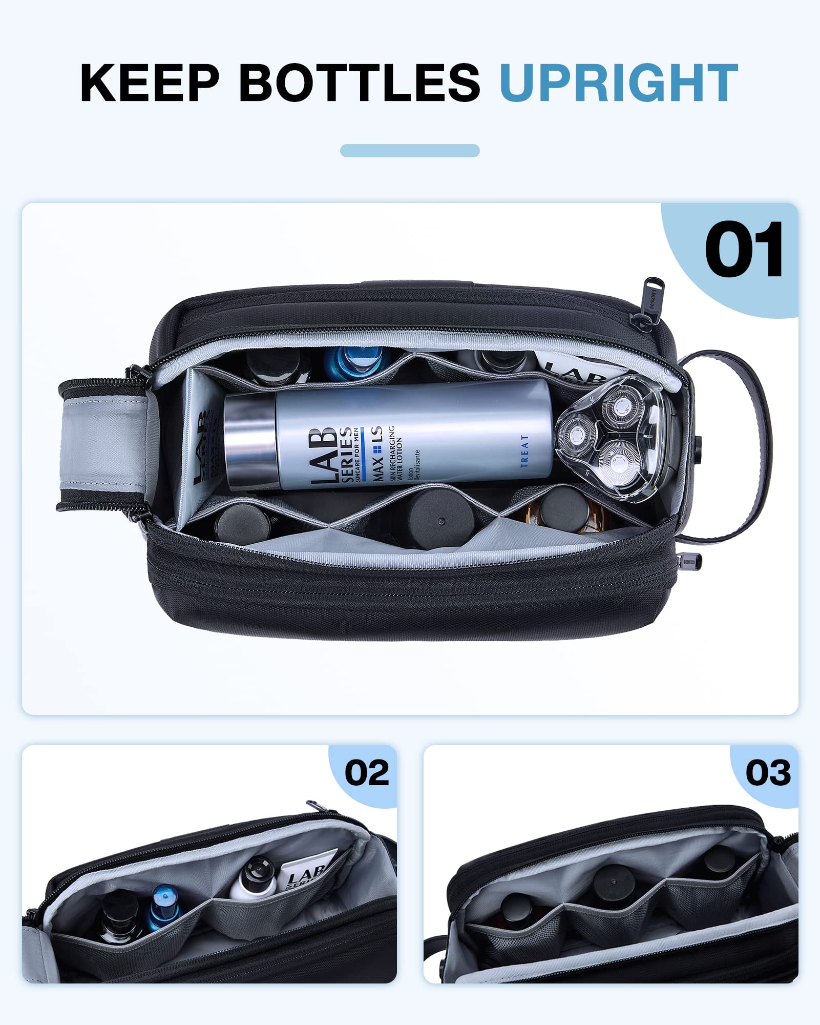 BAGSMART Toiletry Bag for Men | Large Travel Dopp Kit, Water-Resistant, Black