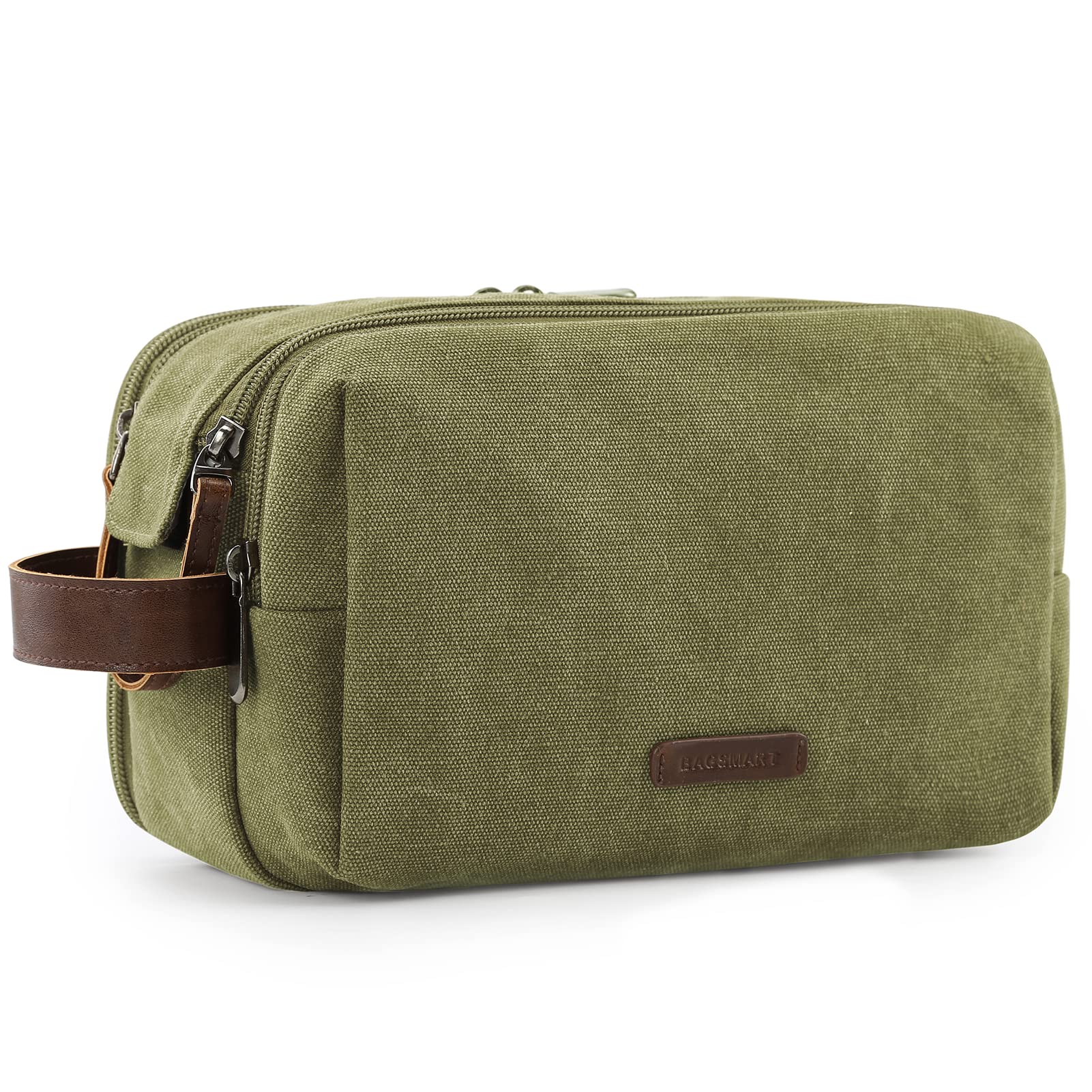 BAGSMART Men’s Canvas Toiletry Bag – Travel Dopp Kit, Green, Medium