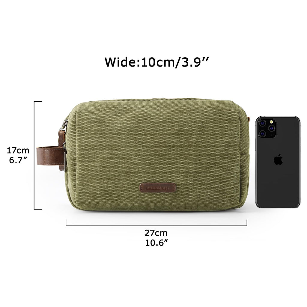 BAGSMART Men’s Canvas Toiletry Bag – Travel Dopp Kit, Green, Medium