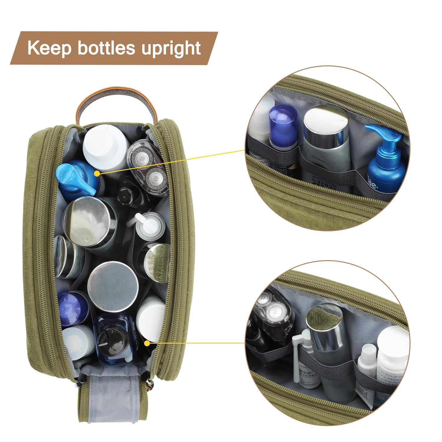 BAGSMART Men’s Canvas Toiletry Bag – Travel Dopp Kit, Green, Medium